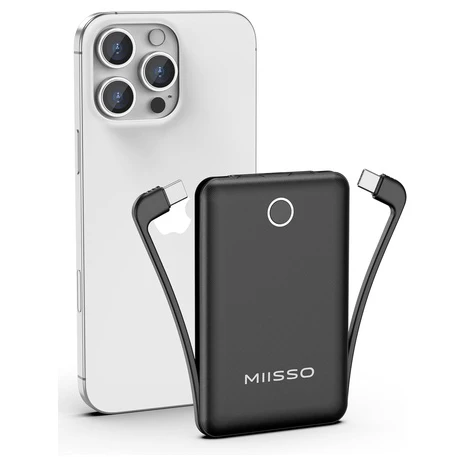 10,000mAh Slim Power Bank With Built-In USB-C Cables