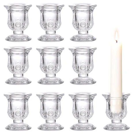 10 Glass Taper Candle Holders