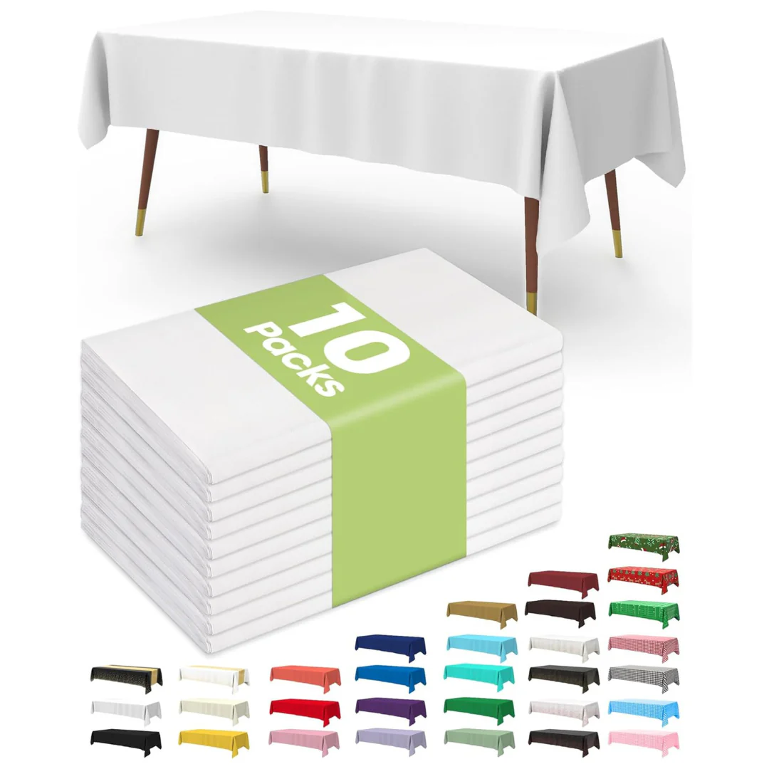 10-Pack 54" x 108" Rectangle Disposable Plastic Table Cloths