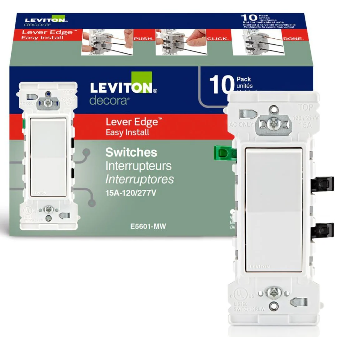 10-Pack Leviton Lever Edge 15 Amp Single Pole Rocker Switch