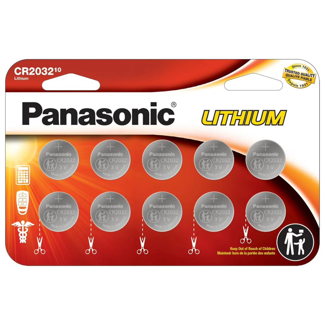 10-Pack Panasonic CR2032 3V Long Lasting Lithium Coin Cell Batteries