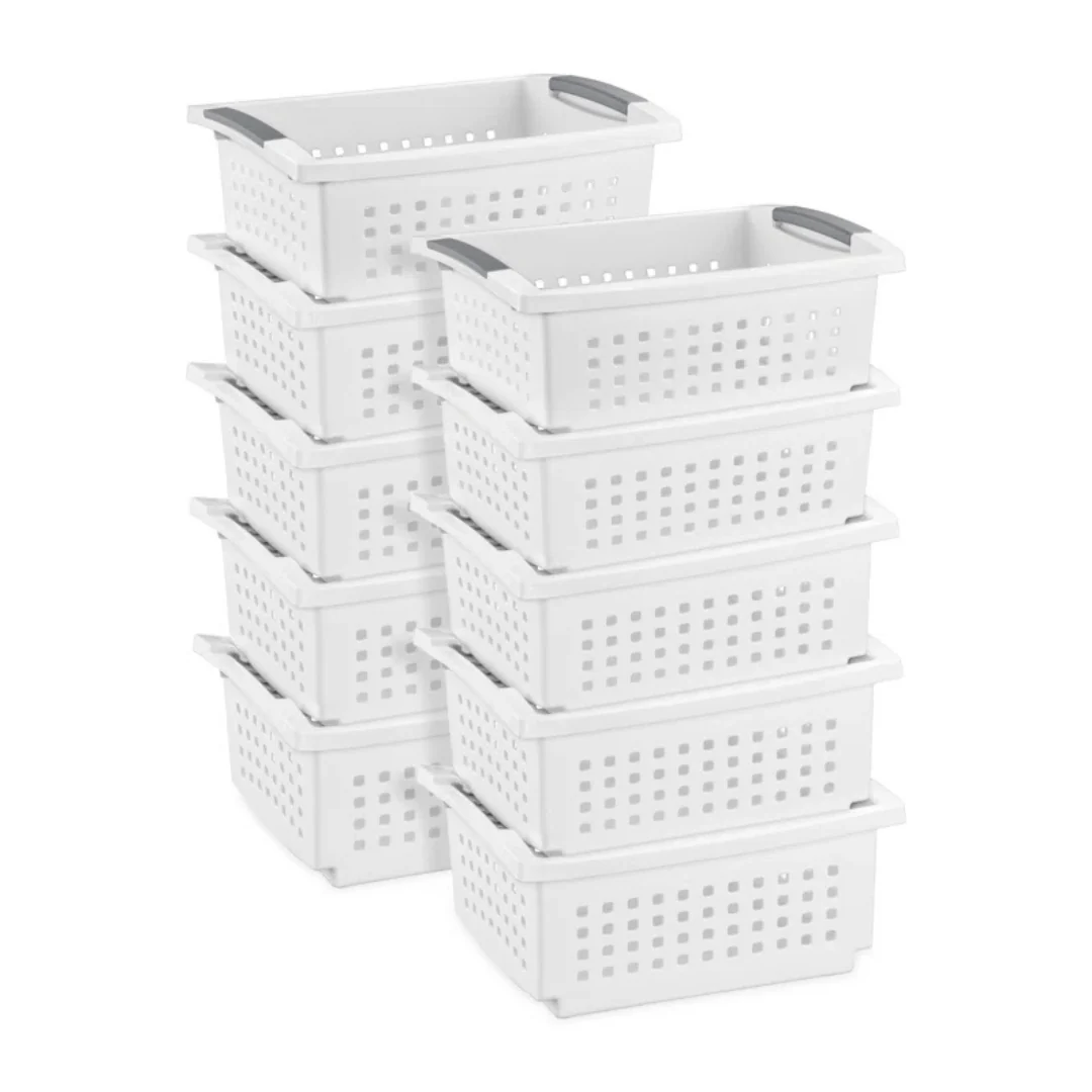 10-Pack Sterilite Medium Stacking Plastic Basket Storage Organizer
