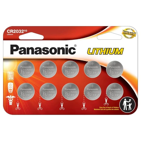 10 Panasonic CR2032 3V Batteries