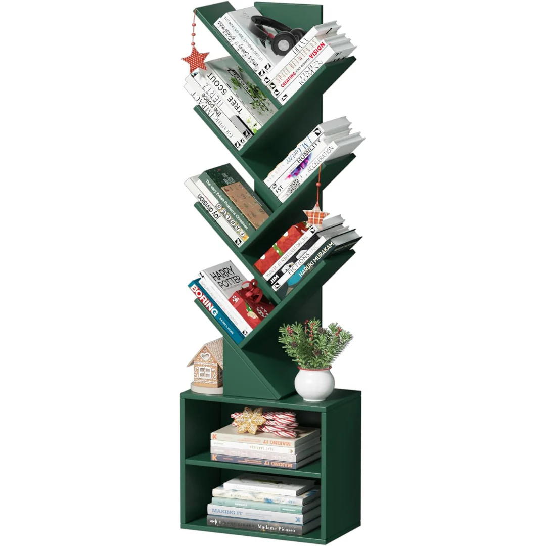 10-Tier Tree Narrow Space Floor Standing Bookshelf