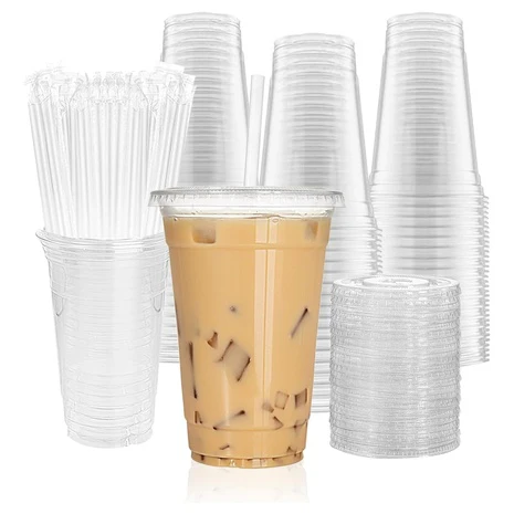 100 20oz Plastic Cups with Lids & Straws