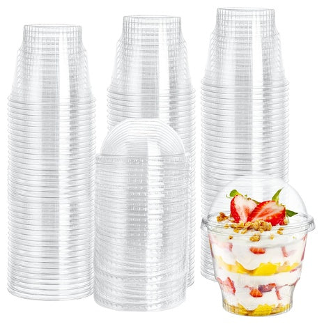 100-Pack Plastic Dessert Cups with Dome Lids (12oz)