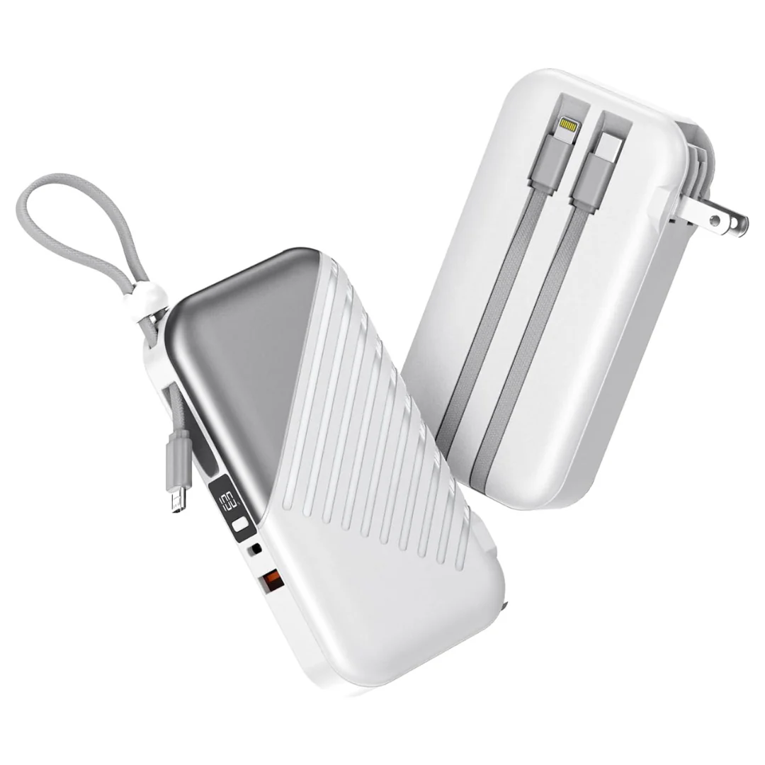 10000mAh Portable USB C 27W Power Bank With Built in Cable