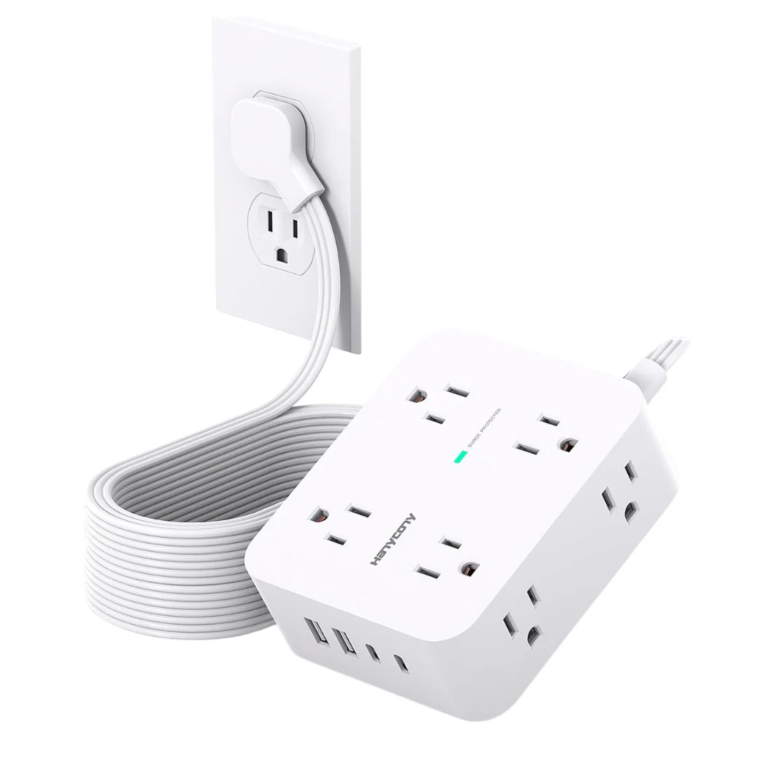 1080J Long Cord Surge Protector Power Strip With 8 AC Outlets