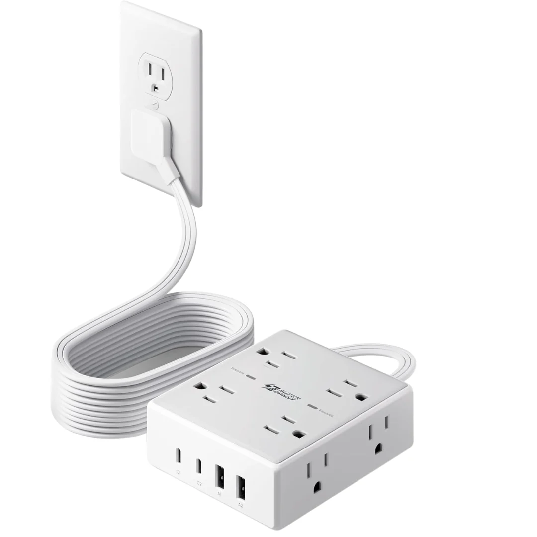 10Ft Extension Cord Power Strip With 4 USB Ports & 8 Outlets