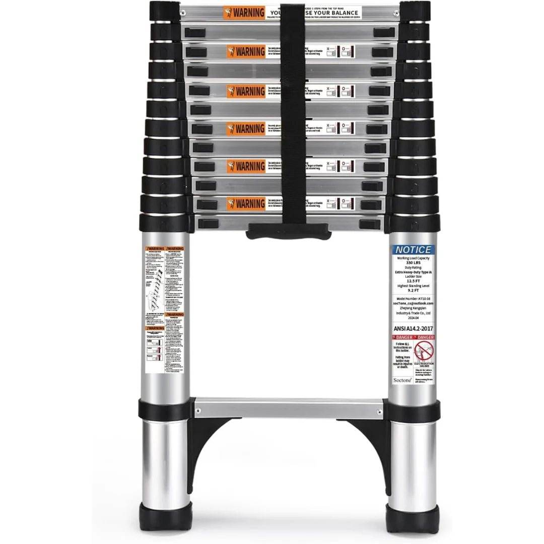 12.5ft Soctone Aluminum Extension Telescoping Ladder