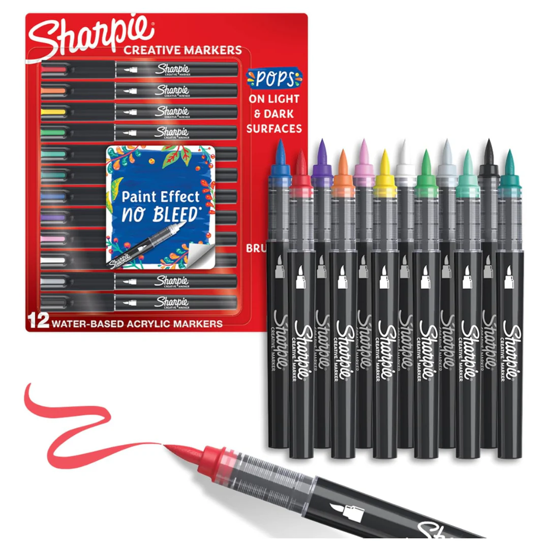 12-Count Sharpie Creative Paint-like Brush Tip Acrylic Markers