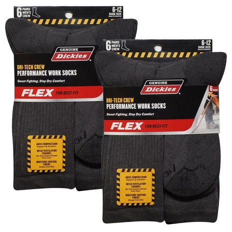 12 Pairs of Dickies Men's Dri-Tech Crew Socks