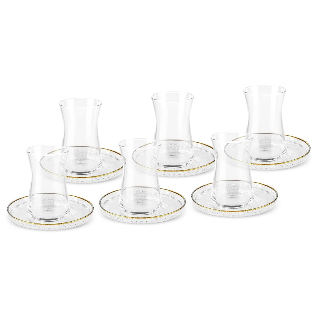 12-Piece Karaca Nilufer Turkish Tea Glass & Saucer Set