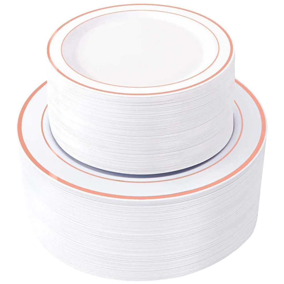 120-Piece Rose Gold Disposable Dinner & Dessert Plates