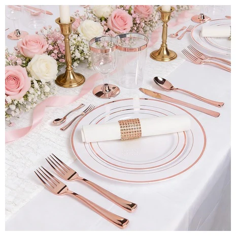 125-Piece Rose Gold Disposable Dinnerware Set - Image 2