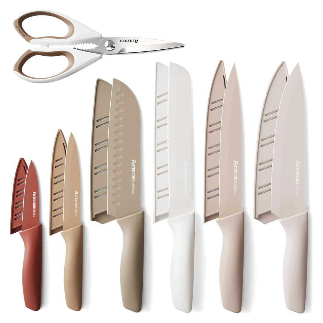 13-Pieces Stainless Steel Chef Knife Sets W/ 6-Blade Guards