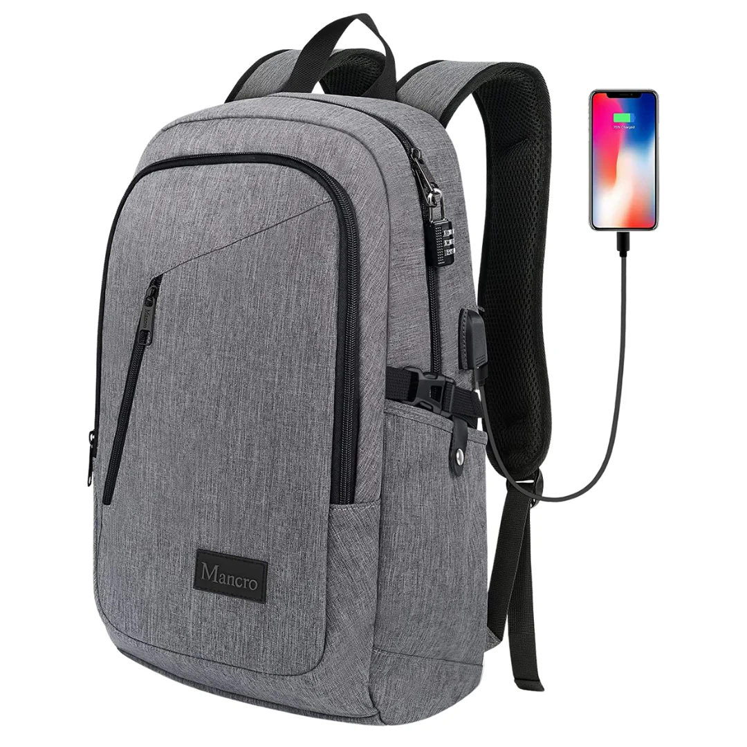15.6" Mancro Laptop Backpack With USB Charging Port & Lock