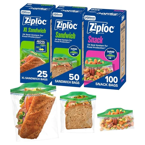 175 Ziploc Sandwich and Snack Bags with EasyGuide Texture