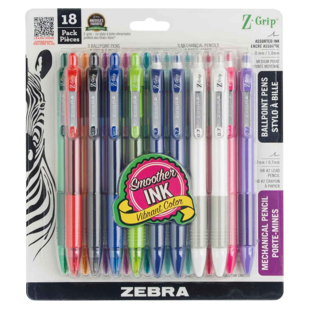 18-Pack Zebra Pen Z-Grip Retractable Ballpoint Pen & Mechanical Pencil Set