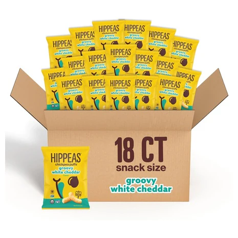 18 Snack Bags of Hippeas Vegan White Cheddar Chickpea Puffs (0.8oz)