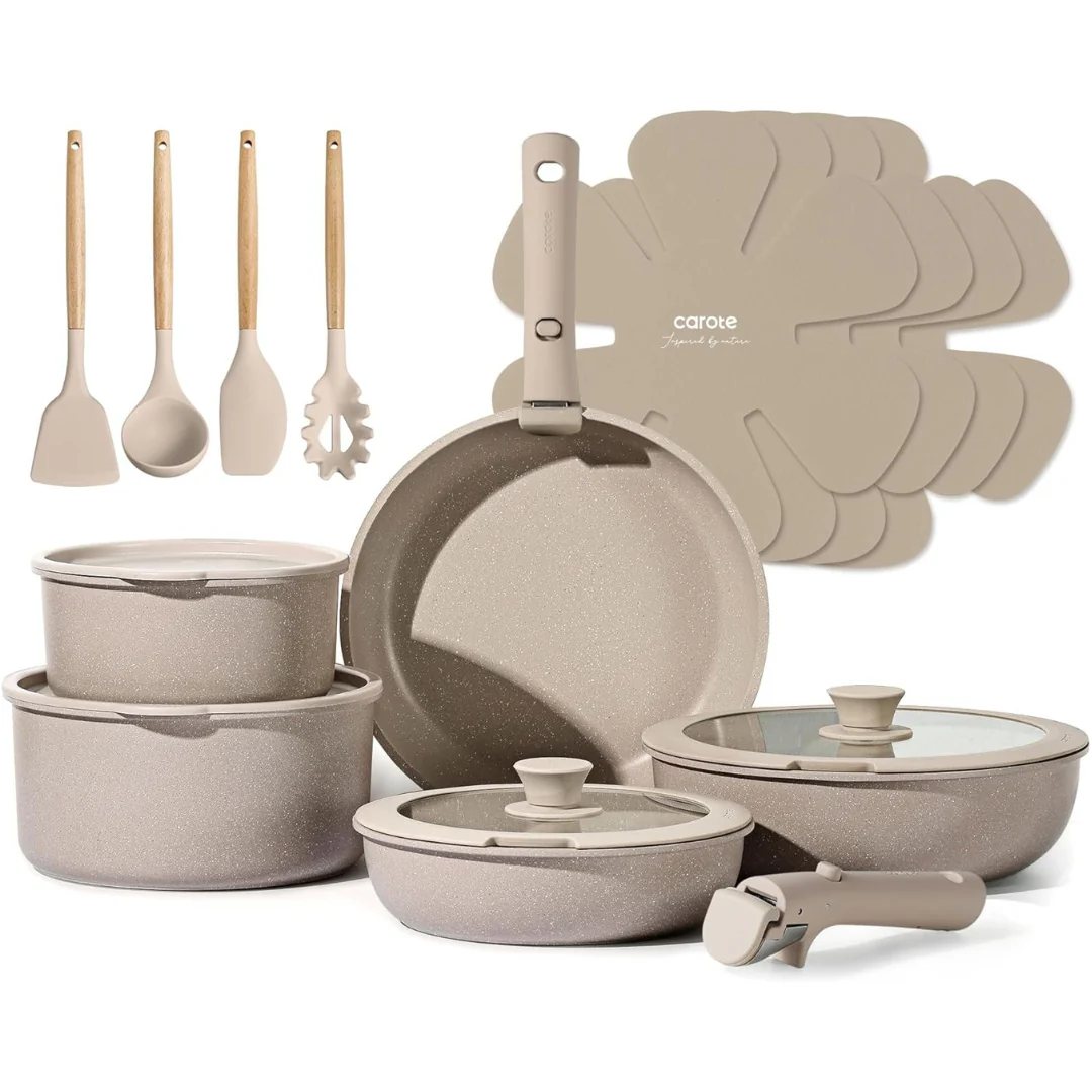 19-Piece Carote Nonstick Cookware Set w/ Removable Handle