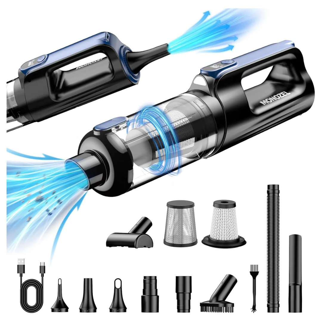 2-In-1 Cordless Car Vacuum Cleaner & Air Duster W/ LED & Multi-Nozzles