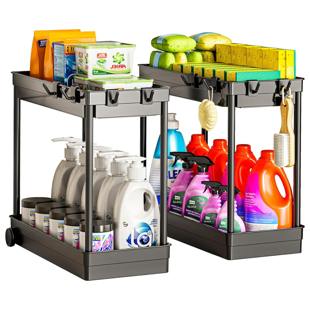 2-Pack 2-Tier Under Sink Organizers And Storage With Hook