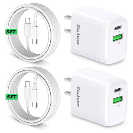 2 20W Dual Port USB C Chargers With Cables
