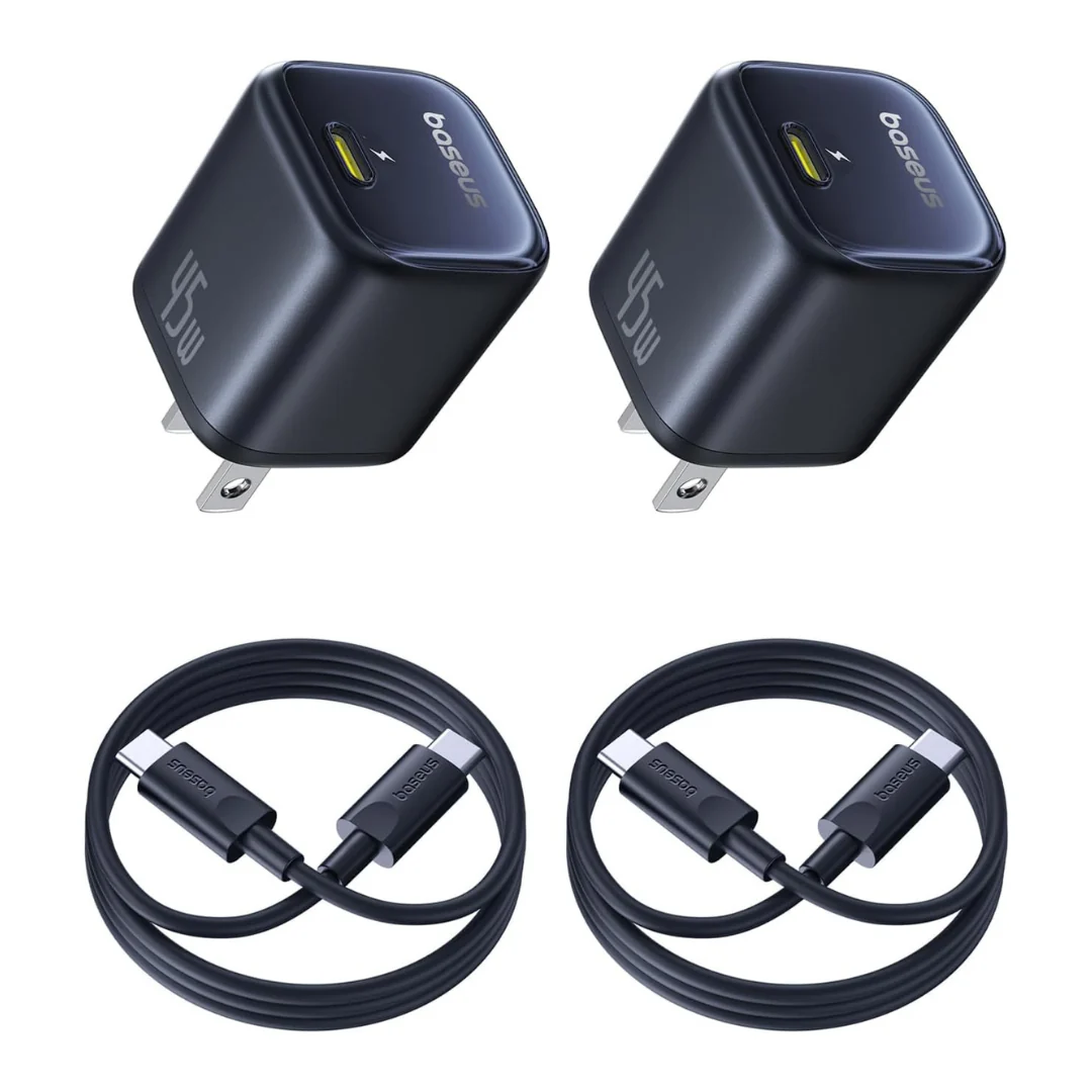 2-Pack 45W Baseus USB-C GaN6 Fast Wall Charger w/USB-C Cables