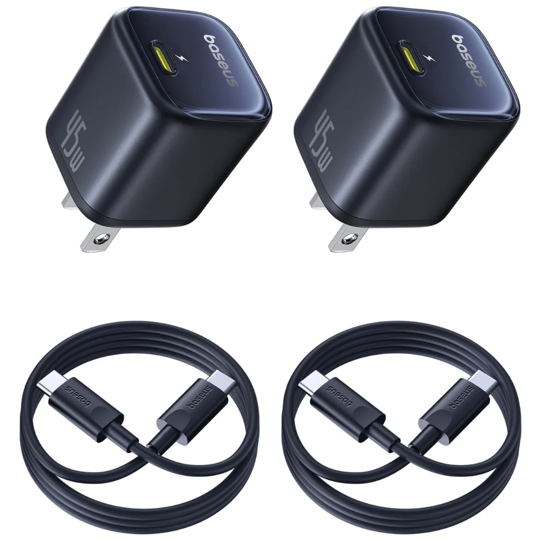 2-Pack 45W Baseus USB-C GaN6 Fast Wall Charger w/USB-C Cables