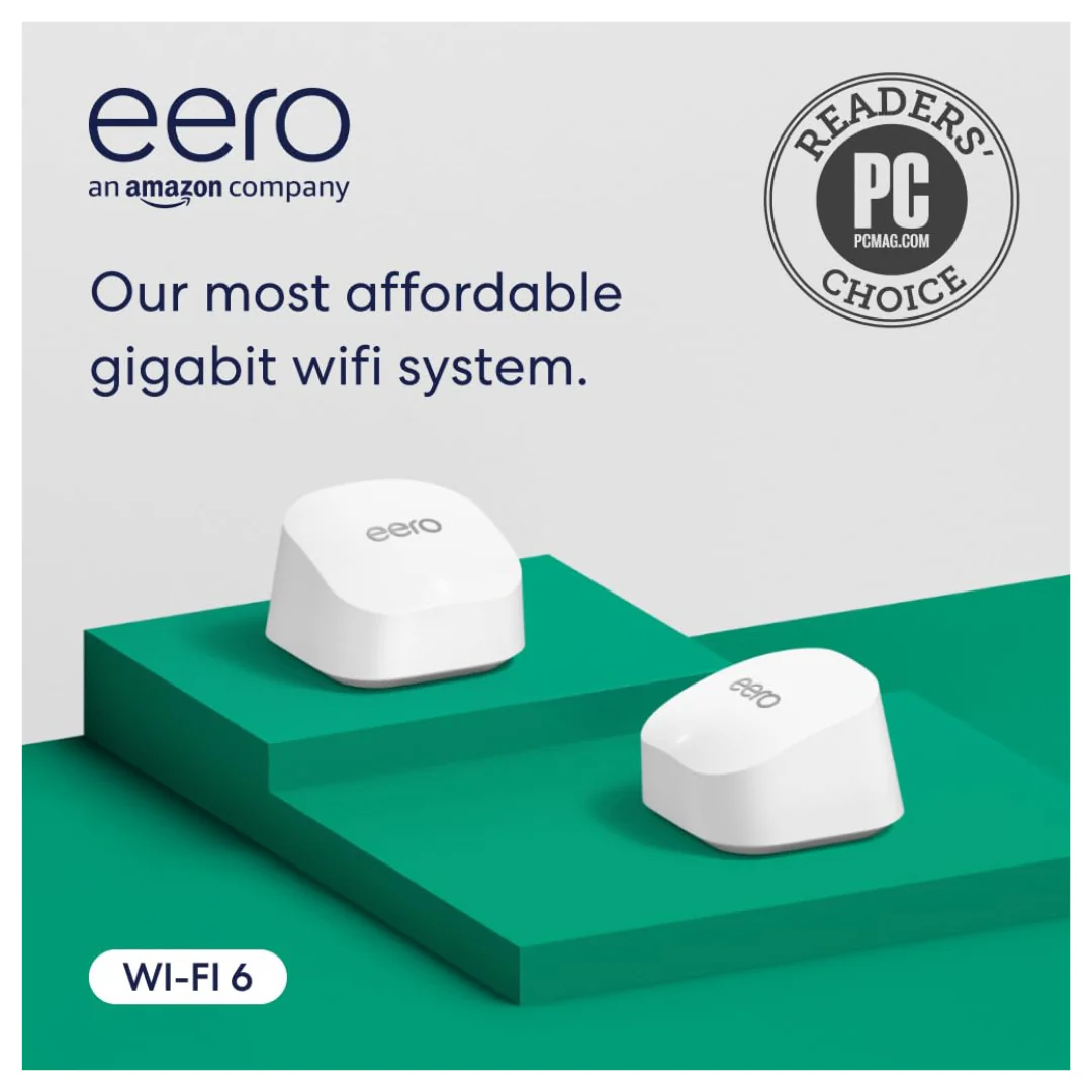 2-Pack Eero 6+ Mesh Wi-fi System W/ Coverage Up To 3,000 Sq. Ft