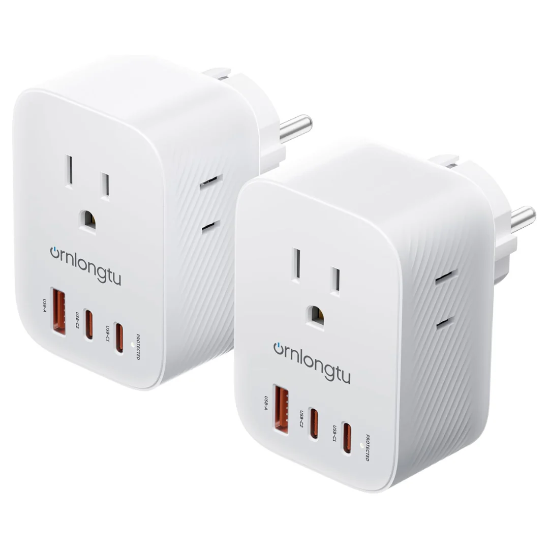 2-Pack European Travel Plug Adapter