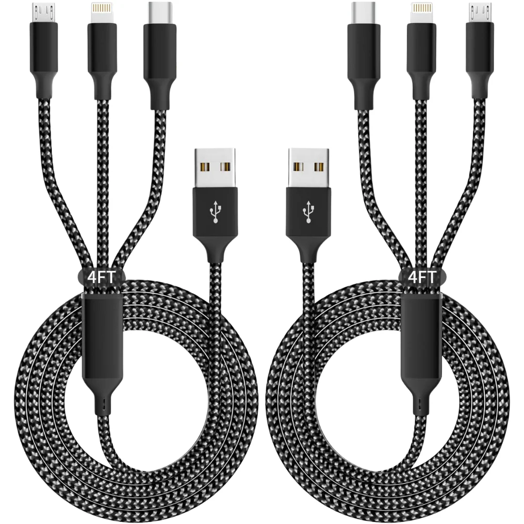 2-Pack Idison 3-in-1 4-Ft Multiple USB Charging Cable