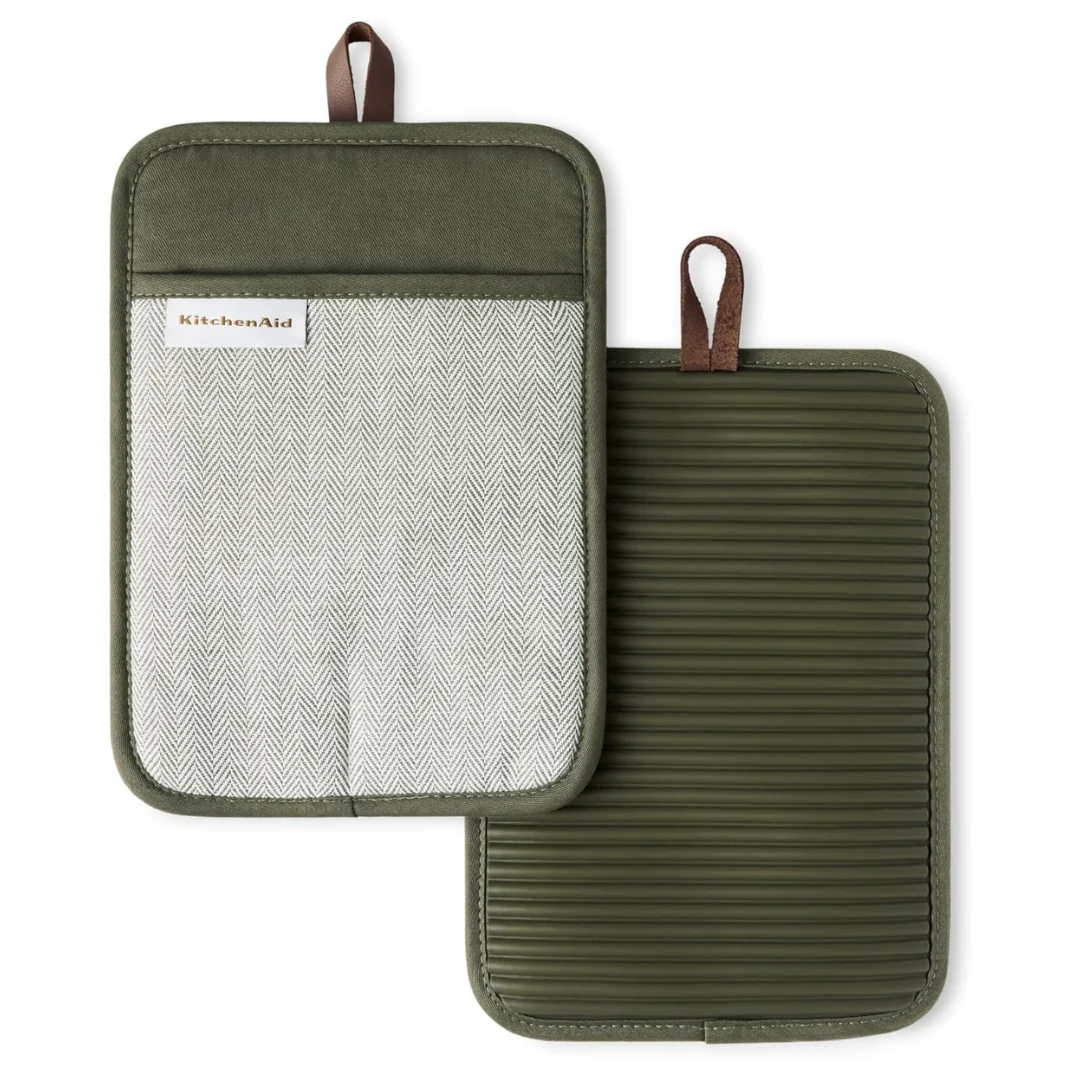 2-Pack KitchenAid Evergreen Ribbed Soft Silicone Pot Holders