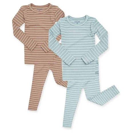 2 Pack of Size 2T Dark Camel, Sky Ribbed Pajamas