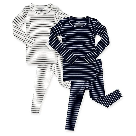 2 Pack of Size 3T Navy, Ivory Ribbed Pajamas