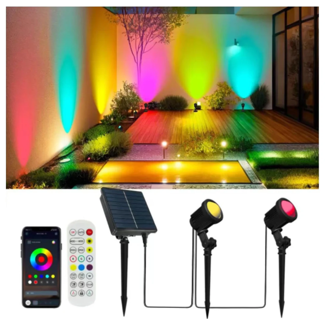 2-Pack Smart Solar Low-Voltage Landscape Spotlights