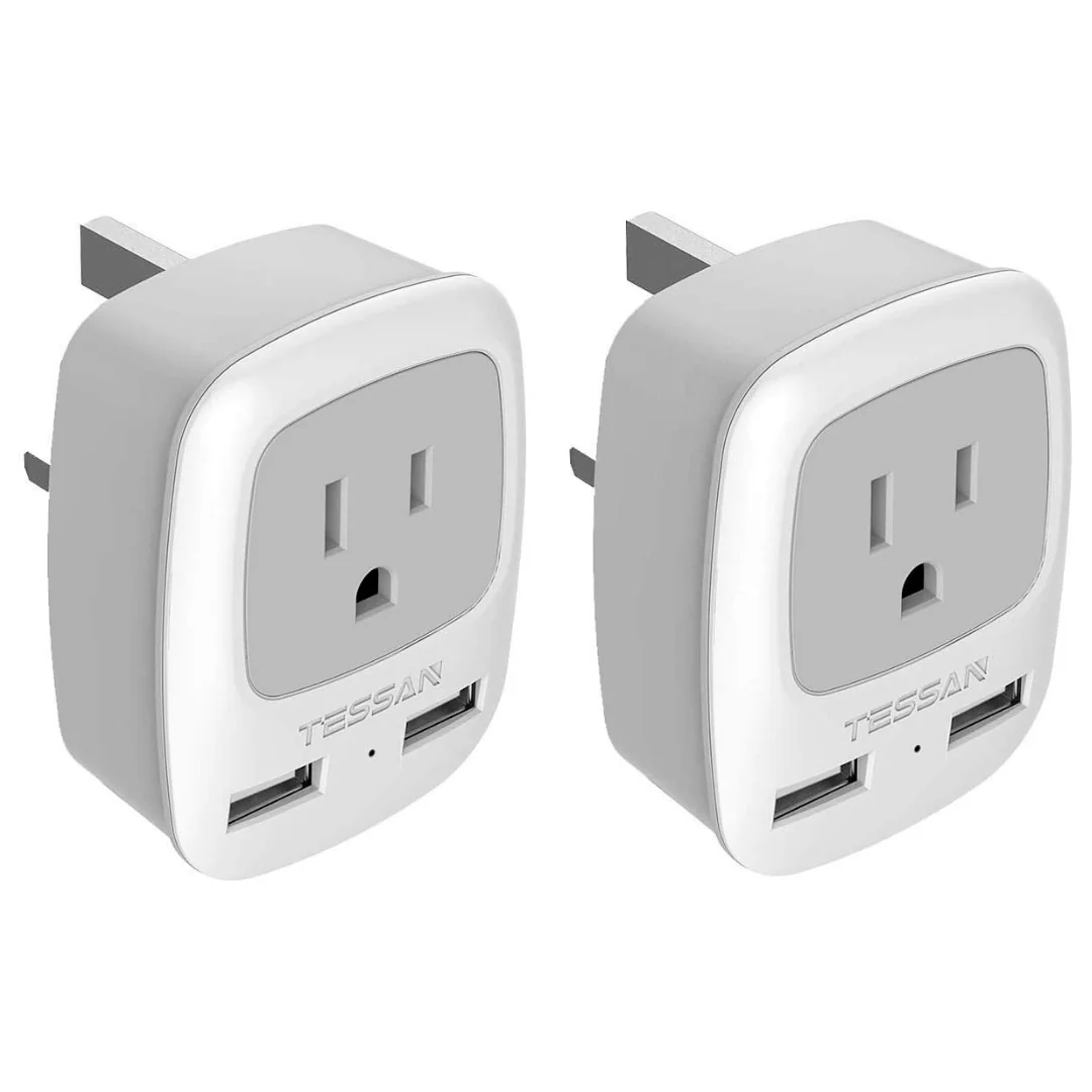 2-Pack Type G Power Adapter With USB Ports
