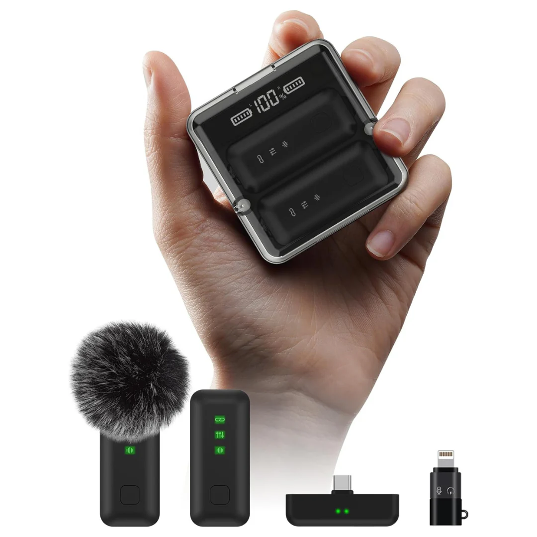 2-Piece Wireless Lavalier Microphone With Charging Case