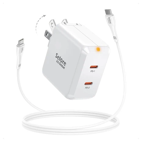 2-Port 67 Watt GaN Fast Charger Block with 100W Type C Cable