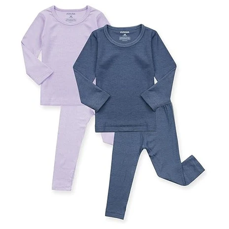 2 Pack of Size 4T Blue, Light Purple Ribbed Pajamas