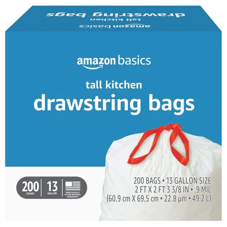200 Amazon Basics 13 Gallon Drawstring Trash Bags