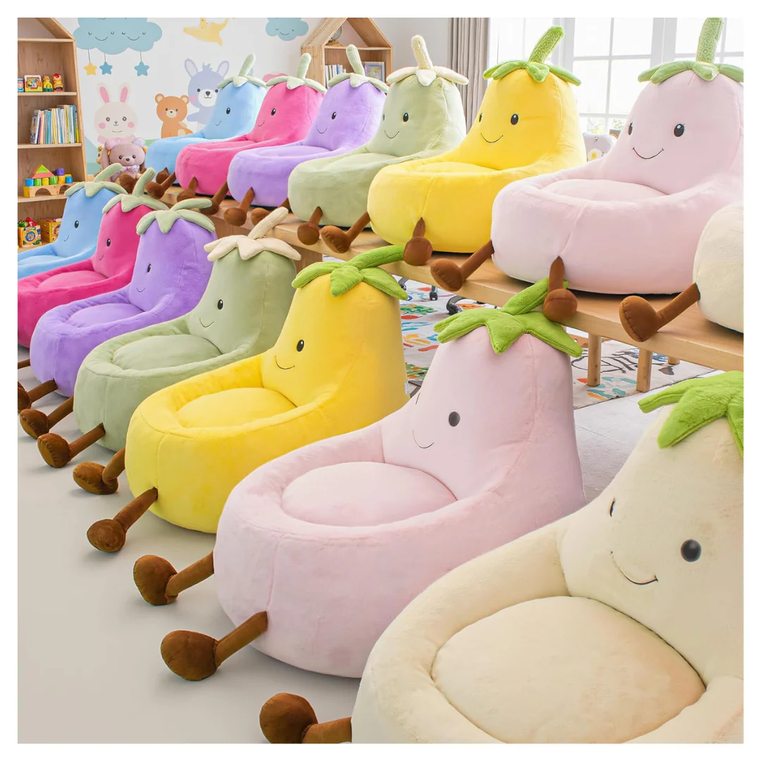 24" Dumos Kids Stuffed Bean Bag Chair With Faux Rabbit Fur Cover