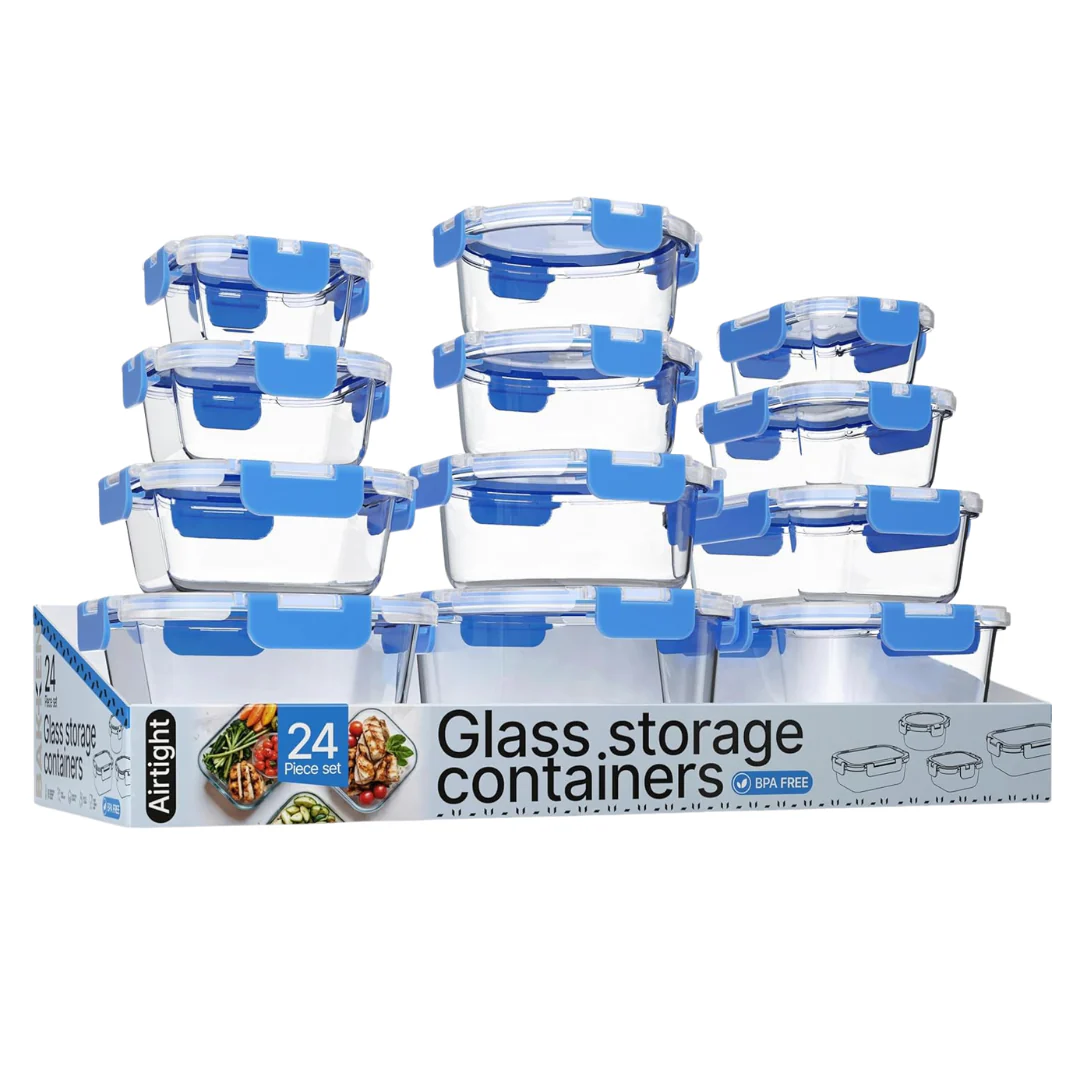 24-Pieces Borosilicate Glass Food Storage Containers W/ Lids