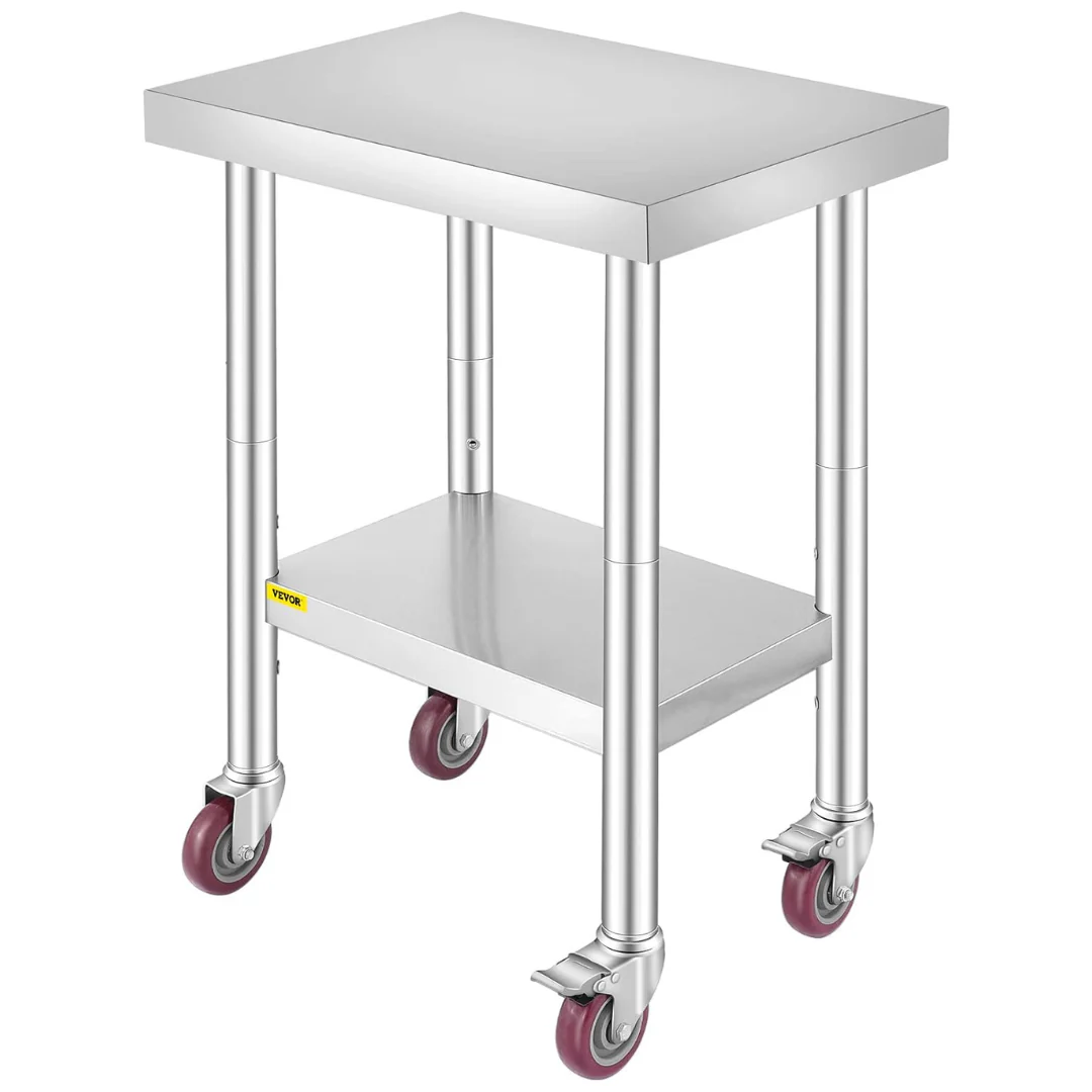24"x 34" Vevor Stainless Steel Food Prep Worktable w/ Wheels & Shelf