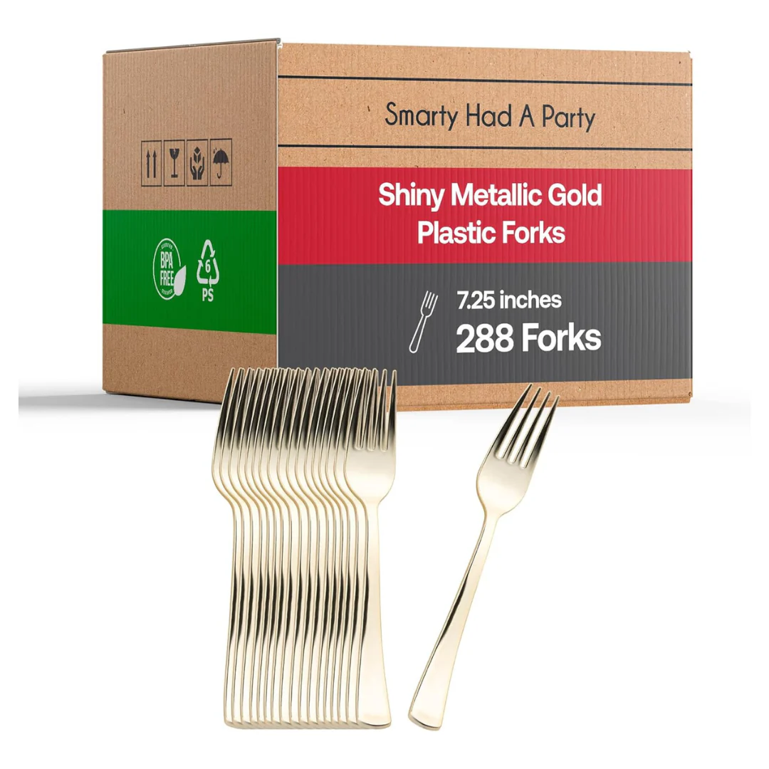288-Piece Disposable Fancy Gold Silverware Plastic Fork Set