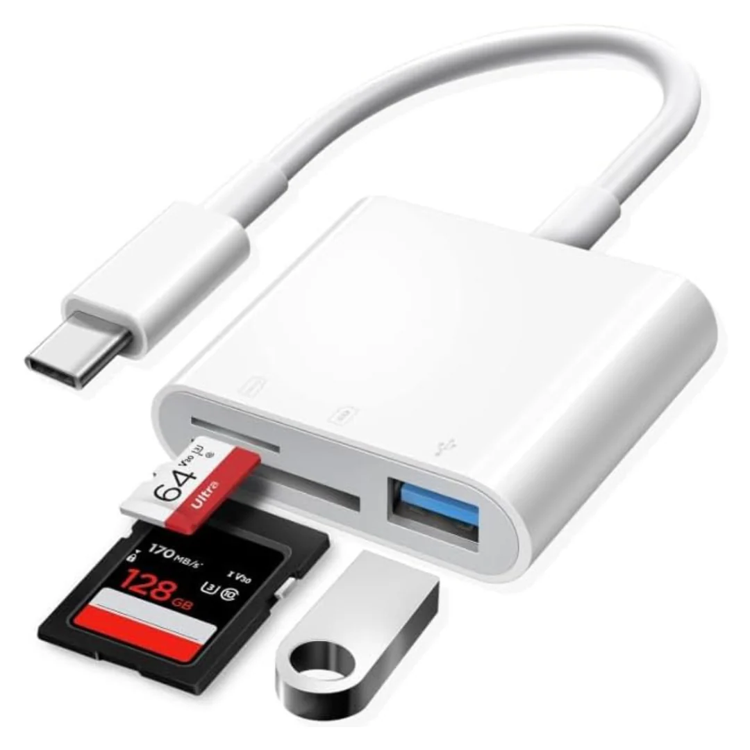 3-in-1 USB-C To SD Memory Card Reader W/ USB Camera Adapter