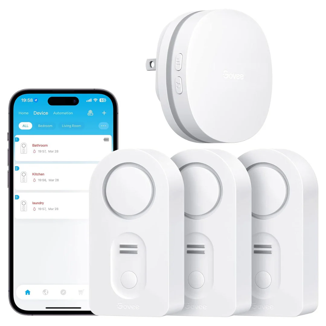 3-Pack Govee WiFi Water Sensors & Gateway With 100dB Alarm & App Alerts