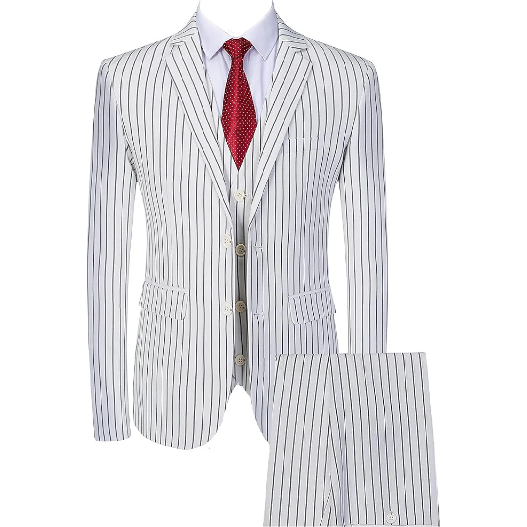 3-Piece Men's Slim Fit Casual Pinstripe Suit