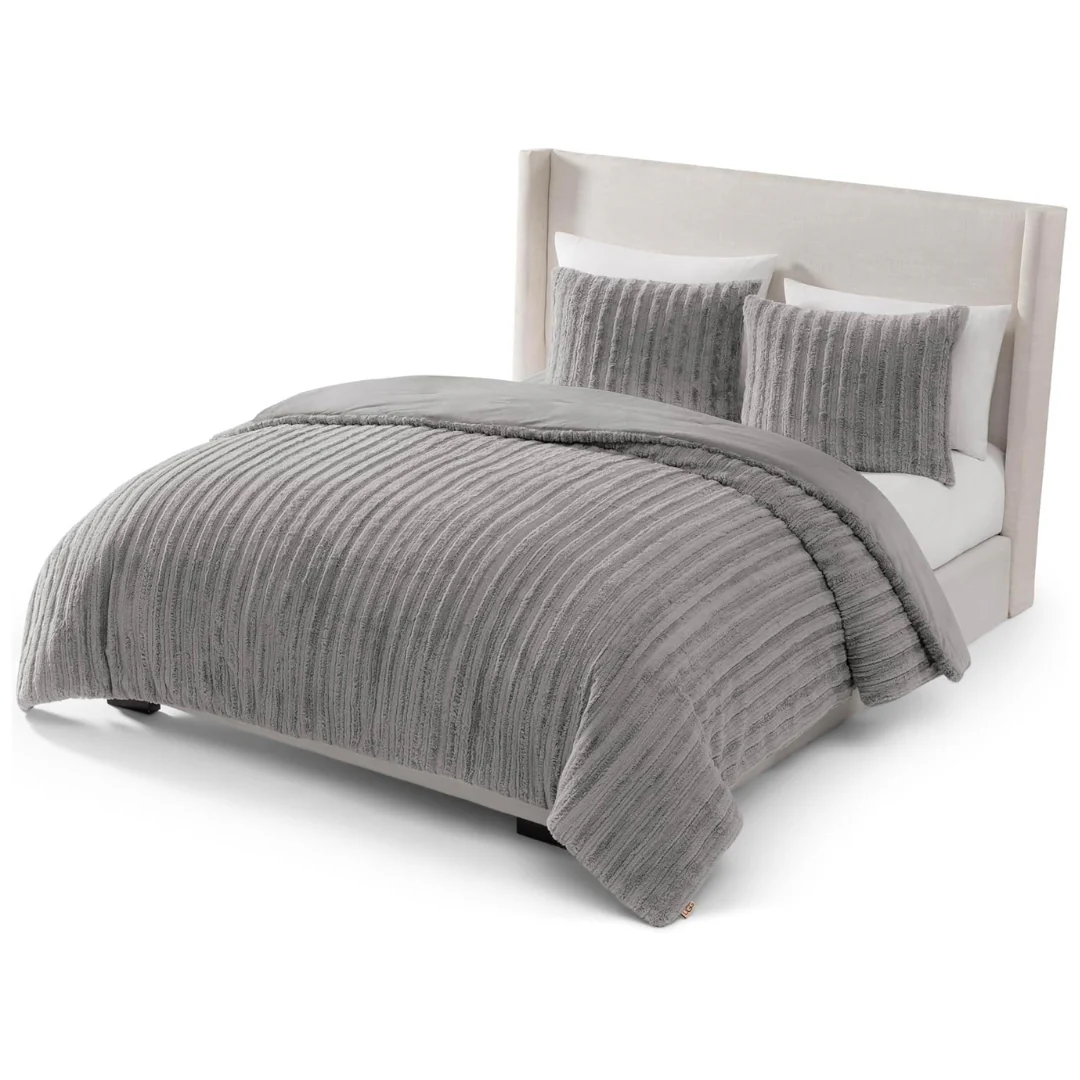 3-Piece UGG Full/Queen Plush Faux Fur Comforter Set W/ 2 Pillow Shams